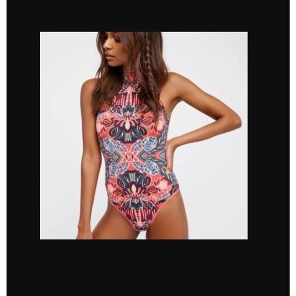 Free People Size Small S Tucker Floral Paisley Print Sleeveless Mock Bodysuit - Picture 2 of 7